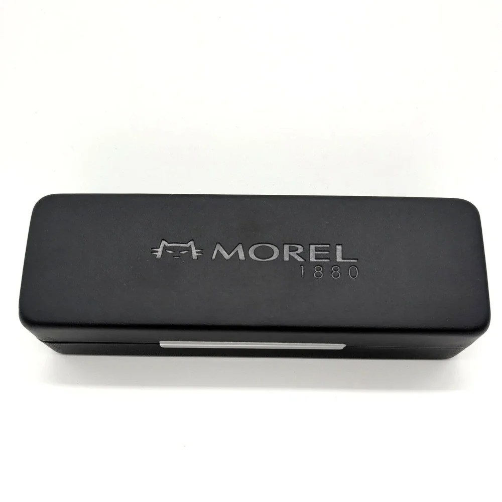 NEW Morel 1880 Black Leather Red Velvet Hard Clamshell Eyeglasses Case ONLY